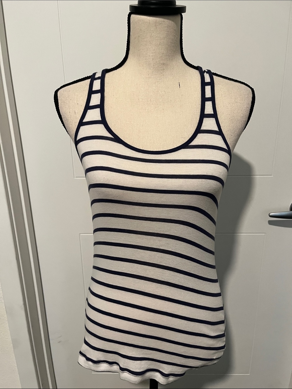 Old Navy White Blue Stripe Cotton Scoop Neck Racerback Tank Top Casual